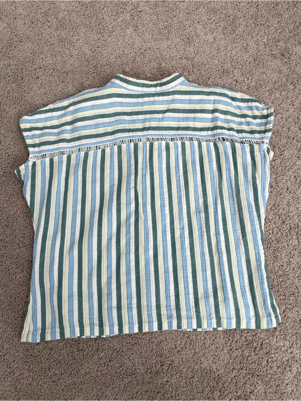 Pilcro by Anthropologie Blue Green Striped Linen Blend Henley Top - Picture 3 of 4